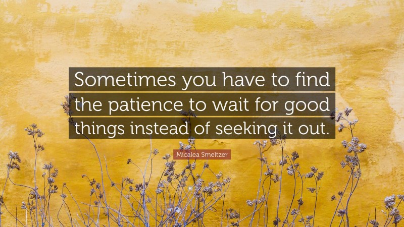 Micalea Smeltzer Quote: “Sometimes you have to find the patience to wait for good things instead of seeking it out.”