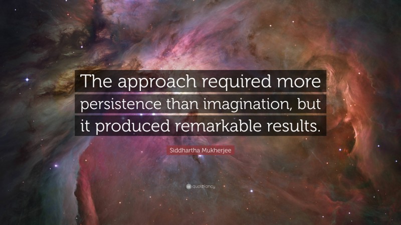 Siddhartha Mukherjee Quote: “The approach required more persistence than imagination, but it produced remarkable results.”