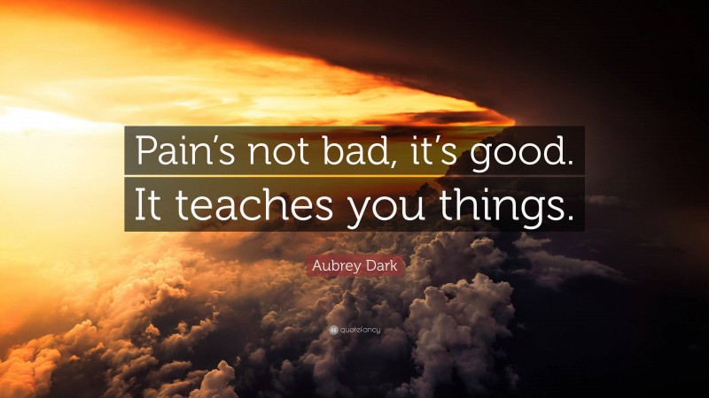 Aubrey Dark Quote: “Pain’s not bad, it’s good. It teaches you things.”