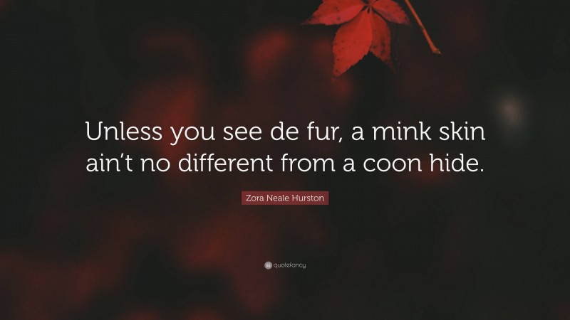 Zora Neale Hurston Quote: “Unless you see de fur, a mink skin ain’t no different from a coon hide.”