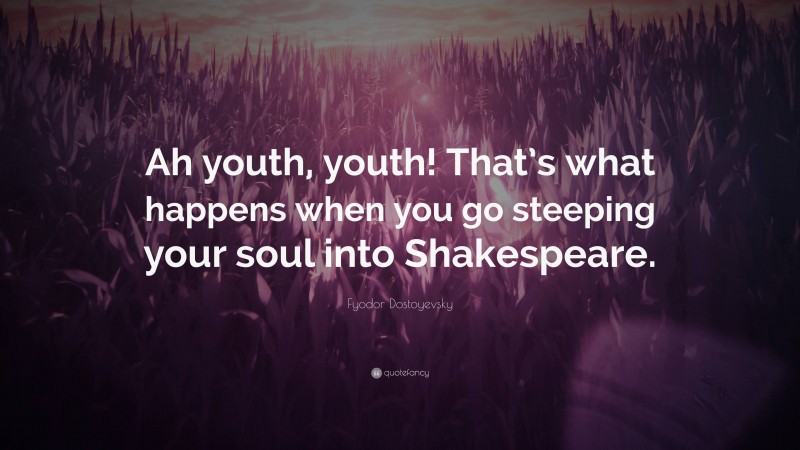 Fyodor Dostoyevsky Quote: “Ah youth, youth! That’s what happens when you go steeping your soul into Shakespeare.”
