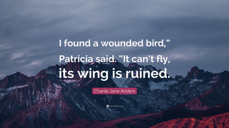 Charlie Jane Anders Quote: “I found a wounded bird,” Patricia said. “It can’t fly, its wing is ruined.”