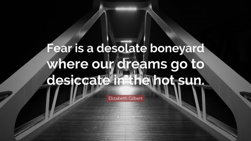 Elizabeth Gilbert Quote: “Fear is a desolate boneyard where our dreams go to desiccate in the hot sun.”