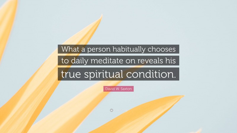 David W. Saxton Quote: “What a person habitually chooses to daily meditate on reveals his true spiritual condition.”