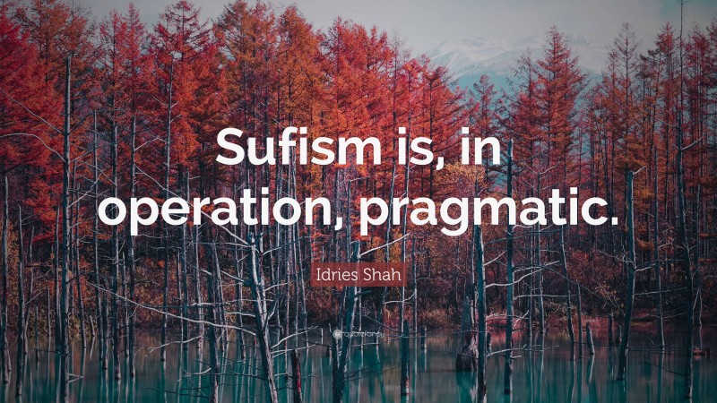 Idries Shah Quote: “Sufism is, in operation, pragmatic.”