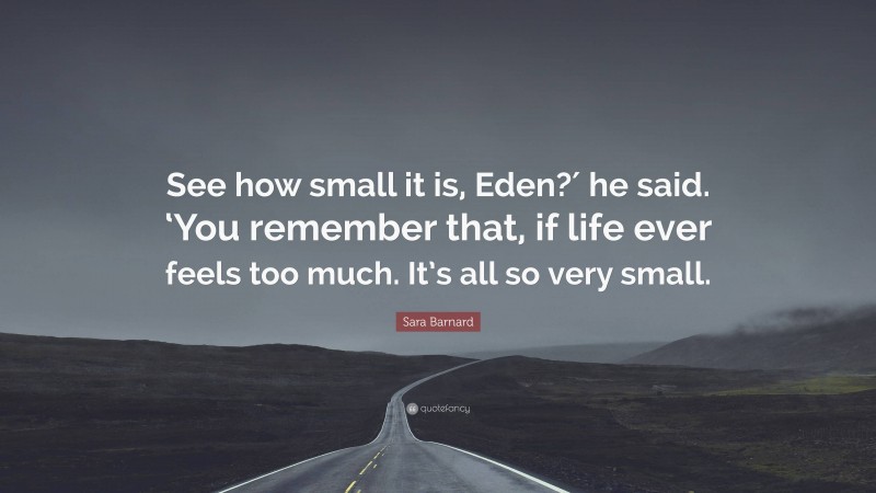 Sara Barnard Quote: “See how small it is, Eden?′ he said. ‘You remember that, if life ever feels too much. It’s all so very small.”