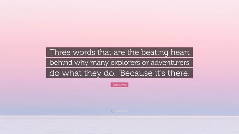Bear Grylls Quote: “Three words that are the beating heart behind why many explorers or adventurers do what they do. ‘Because it’s there.”