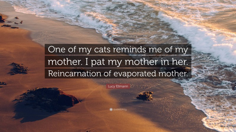 Lucy Ellmann Quote: “One of my cats reminds me of my mother. I pat my mother in her. Reincarnation of evaporated mother.”