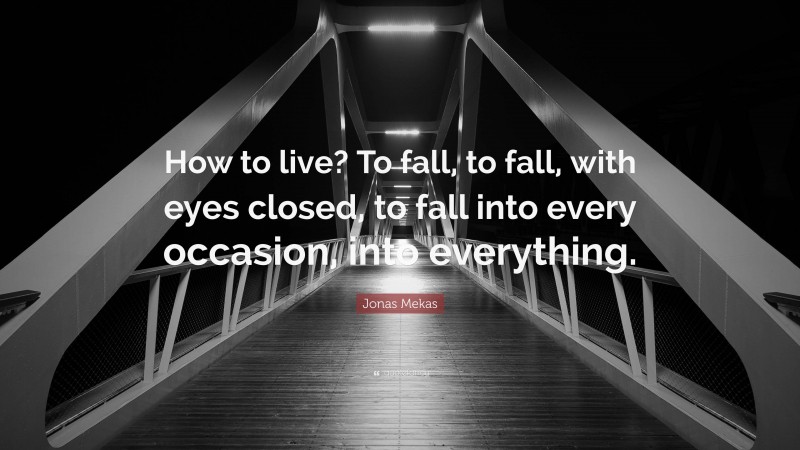 Jonas Mekas Quote: “How to live? To fall, to fall, with eyes closed, to fall into every occasion, into everything.”