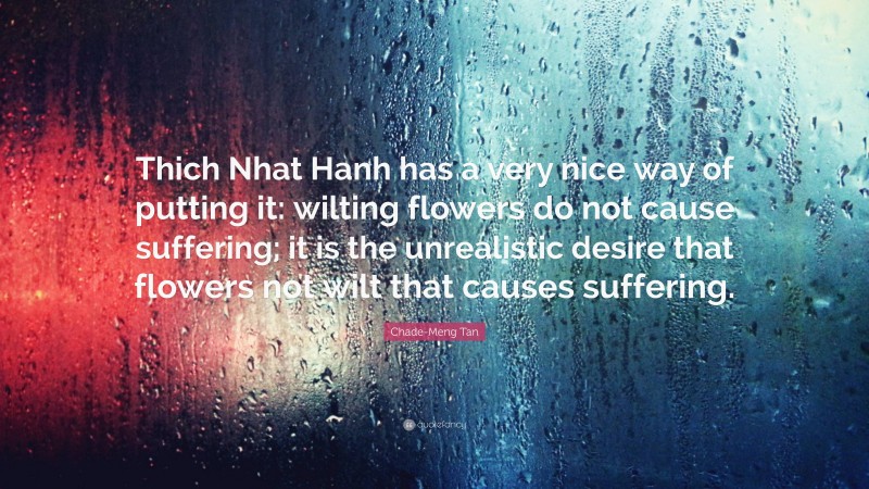 Chade-Meng Tan Quote: “Thich Nhat Hanh has a very nice way of putting it: wilting flowers do not cause suffering; it is the unrealistic desire that flowers not wilt that causes suffering.”