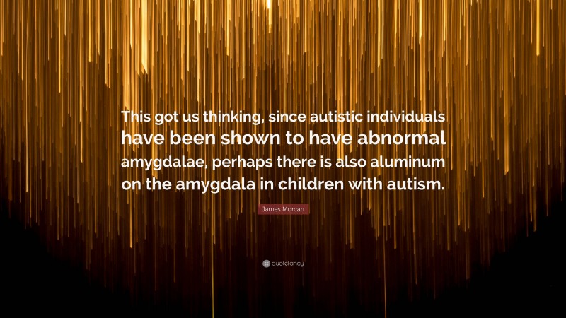 James Morcan Quote: “This got us thinking, since autistic individuals have been shown to have abnormal amygdalae, perhaps there is also aluminum on the amygdala in children with autism.”