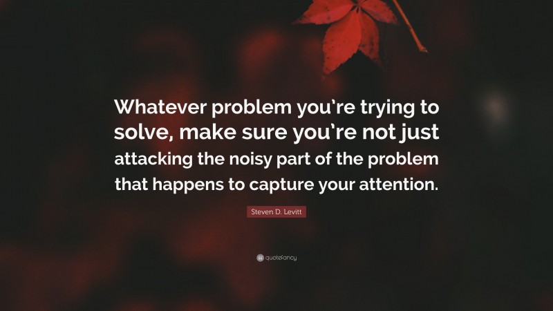 Steven D. Levitt Quote: “Whatever problem you’re trying to solve, make sure you’re not just attacking the noisy part of the problem that happens to capture your attention.”