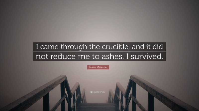 Susan Meissner Quote: “I came through the crucible, and it did not reduce me to ashes. I survived.”