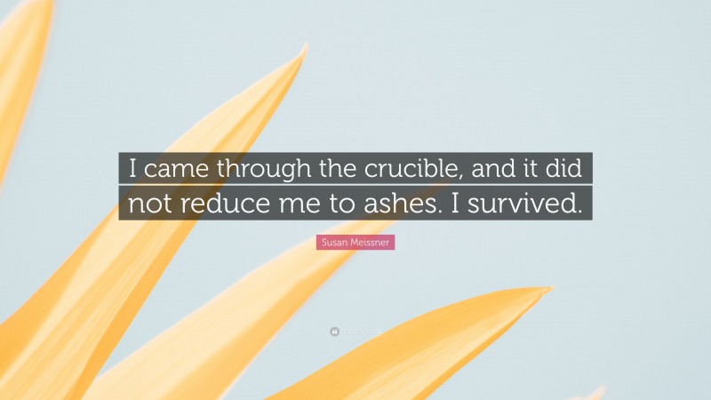 Susan Meissner Quote: “I came through the crucible, and it did not reduce me to ashes. I survived.”