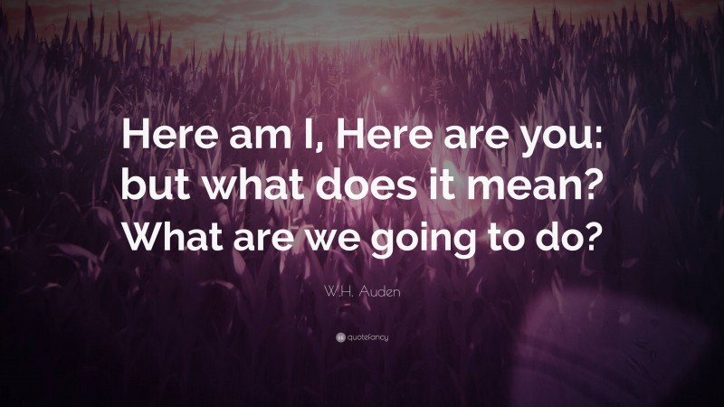 W.H. Auden Quote: “Here am I, Here are you: but what does it mean? What are we going to do?”