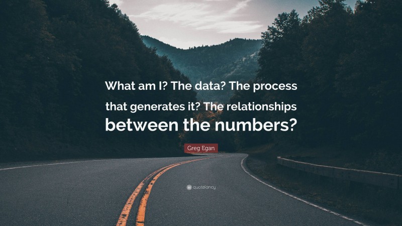 Greg Egan Quote: “What am I? The data? The process that generates it? The relationships between the numbers?”