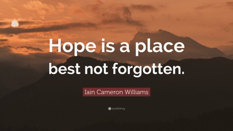 Iain Cameron Williams Quote: “Hope is a place best not forgotten.”