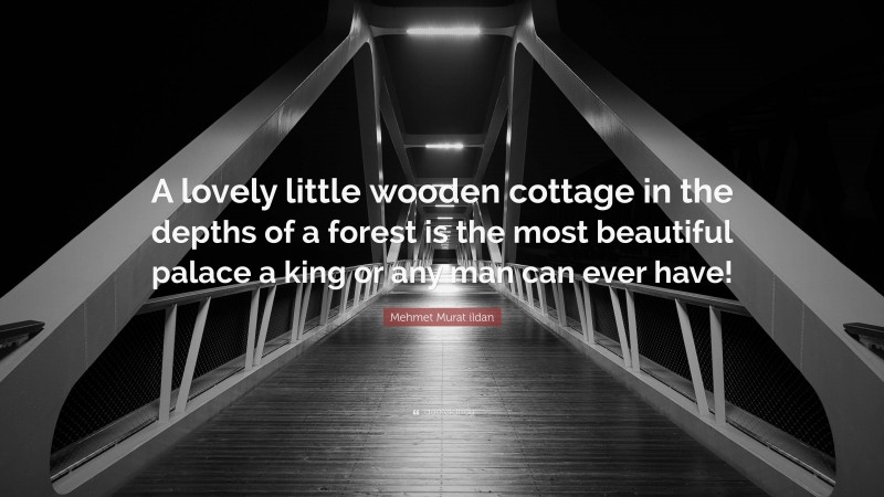 Mehmet Murat ildan Quote: “A lovely little wooden cottage in the depths of a forest is the most beautiful palace a king or any man can ever have!”
