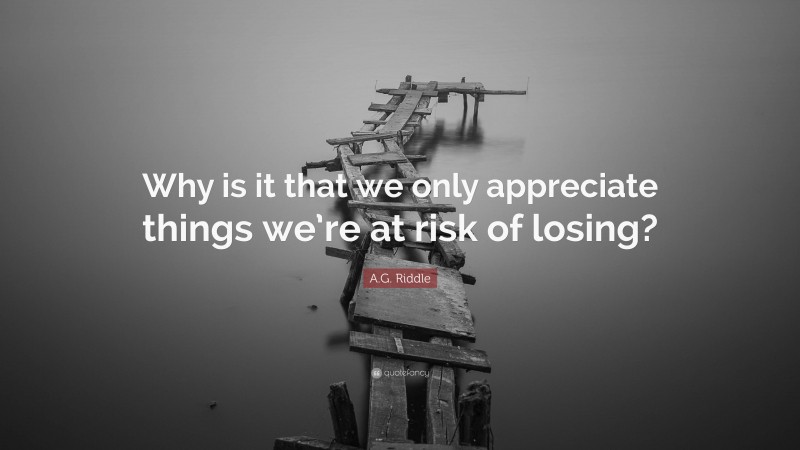 A.G. Riddle Quote: “Why is it that we only appreciate things we’re at risk of losing?”