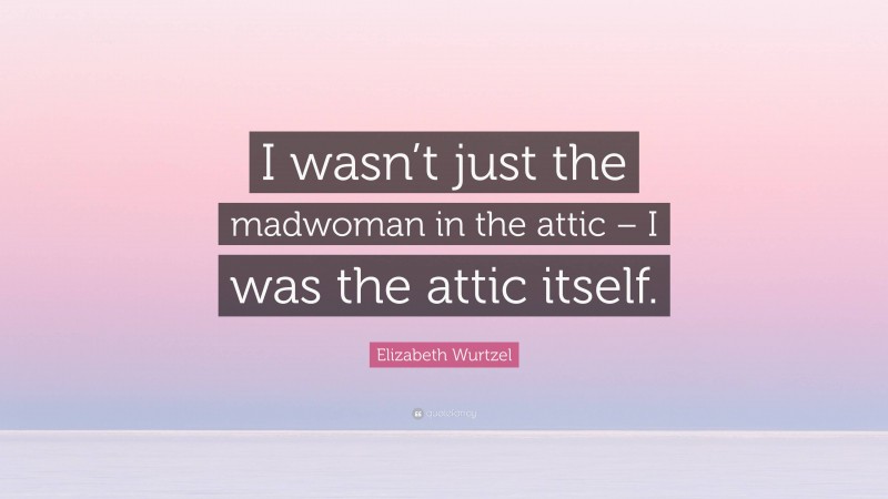 Elizabeth Wurtzel Quote: “I wasn’t just the madwoman in the attic – I was the attic itself.”