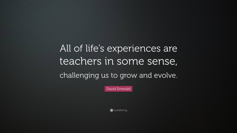 David Emerald Quote: “All of life’s experiences are teachers in some sense, challenging us to grow and evolve.”