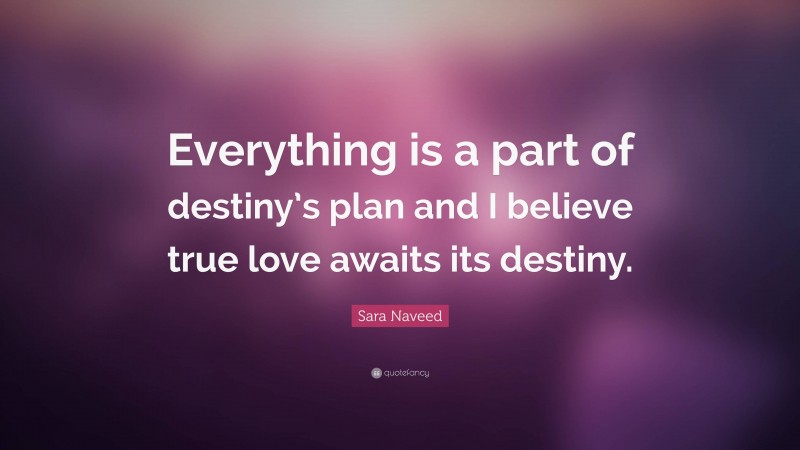 Sara Naveed Quote: “Everything is a part of destiny’s plan and I believe true love awaits its destiny.”
