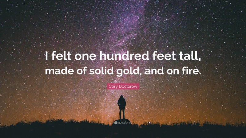 Cory Doctorow Quote: “I felt one hundred feet tall, made of solid gold, and on fire.”