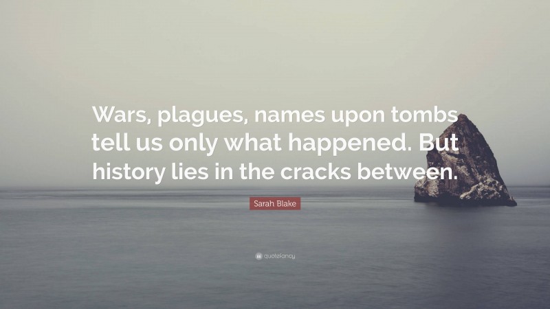 Sarah Blake Quote: “Wars, plagues, names upon tombs tell us only what happened. But history lies in the cracks between.”
