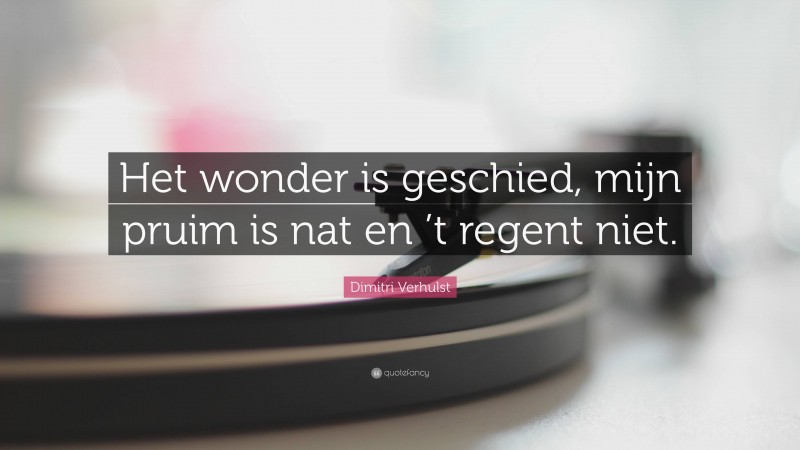 Dimitri Verhulst Quote: “Het wonder is geschied, mijn pruim is nat en ’t regent niet.”