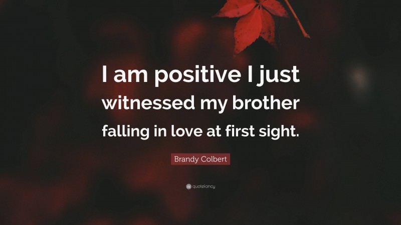 Brandy Colbert Quote: “I am positive I just witnessed my brother falling in love at first sight.”