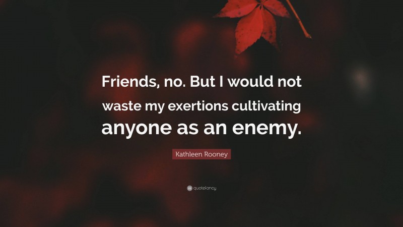 Kathleen Rooney Quote: “Friends, no. But I would not waste my exertions cultivating anyone as an enemy.”