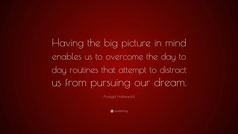 Assegid Habtewold Quote: “Having the big picture in mind enables us to overcome the day to day routines that attempt to distract us from pursuing our dream.”
