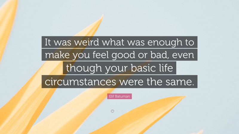 Elif Batuman Quote: “It was weird what was enough to make you feel good or bad, even though your basic life circumstances were the same.”