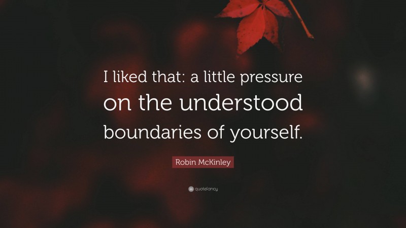 Robin McKinley Quote: “I liked that: a little pressure on the understood boundaries of yourself.”