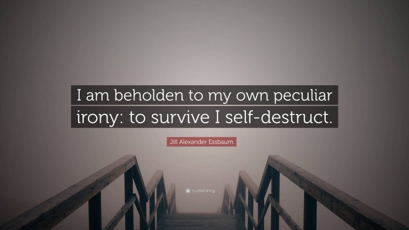 Jill Alexander Essbaum Quote: “I am beholden to my own peculiar irony: to survive I self-destruct.”