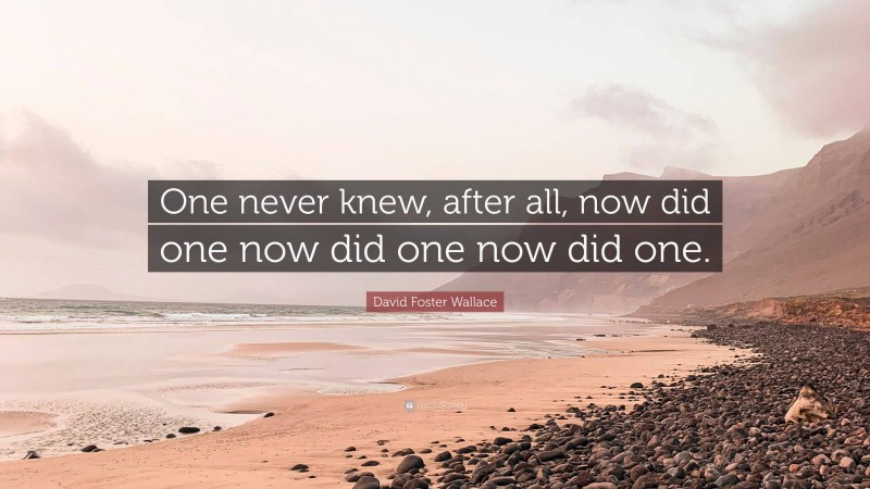 David Foster Wallace Quote: “One never knew, after all, now did one now did one now did one.”