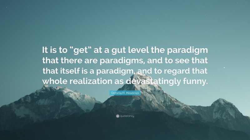 Donella H. Meadows Quote: “It is to “get” at a gut level the paradigm that there are paradigms, and to see that that itself is a paradigm, and to regard that whole realization as devastatingly funny.”