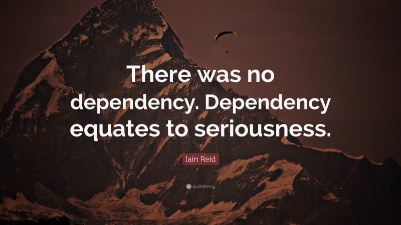 Iain Reid Quote: “There was no dependency. Dependency equates to seriousness.”