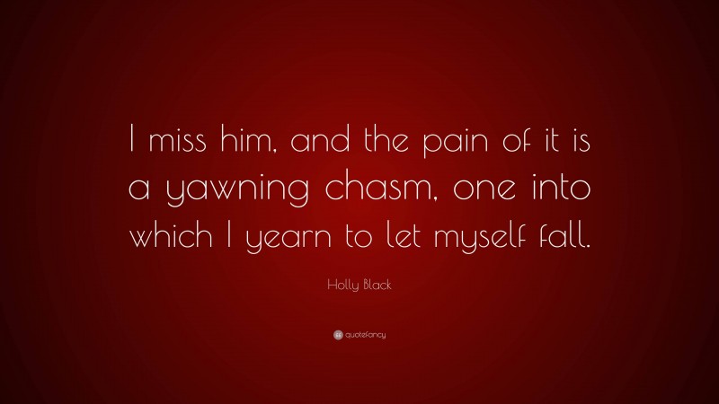 Holly Black Quote: “I miss him, and the pain of it is a yawning chasm, one into which I yearn to let myself fall.”