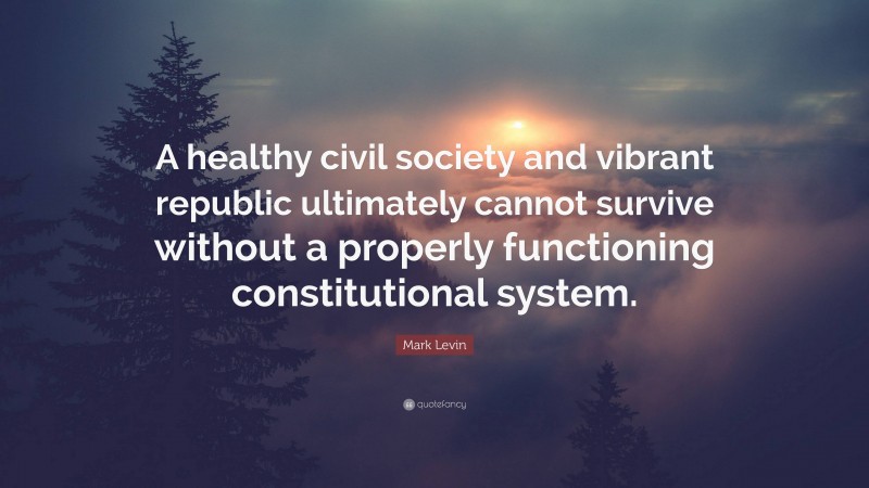 Mark Levin Quote: “A healthy civil society and vibrant republic ultimately cannot survive without a properly functioning constitutional system.”