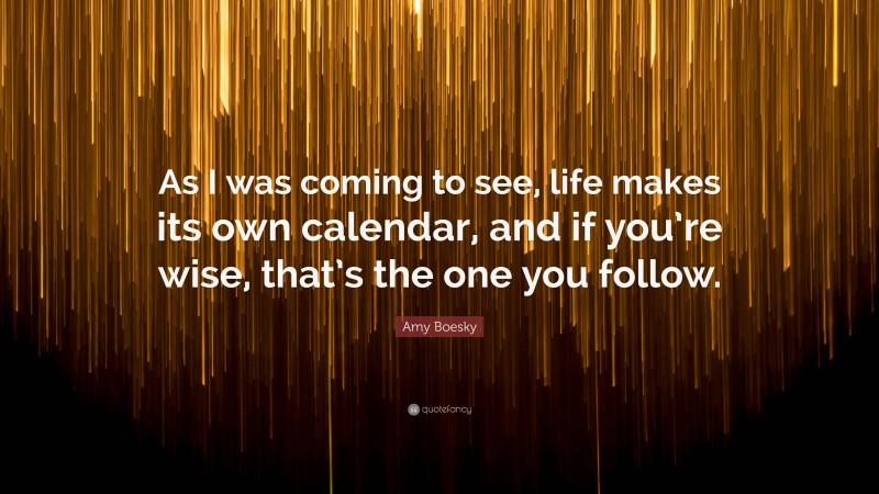 Amy Boesky Quote: “As I was coming to see, life makes its own calendar, and if you’re wise, that’s the one you follow.”