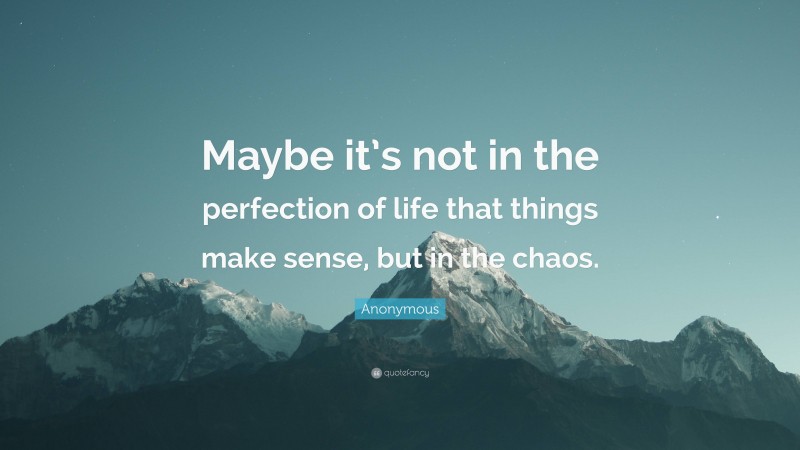 Anonymous Quote: “Maybe it’s not in the perfection of life that things make sense, but in the chaos.”