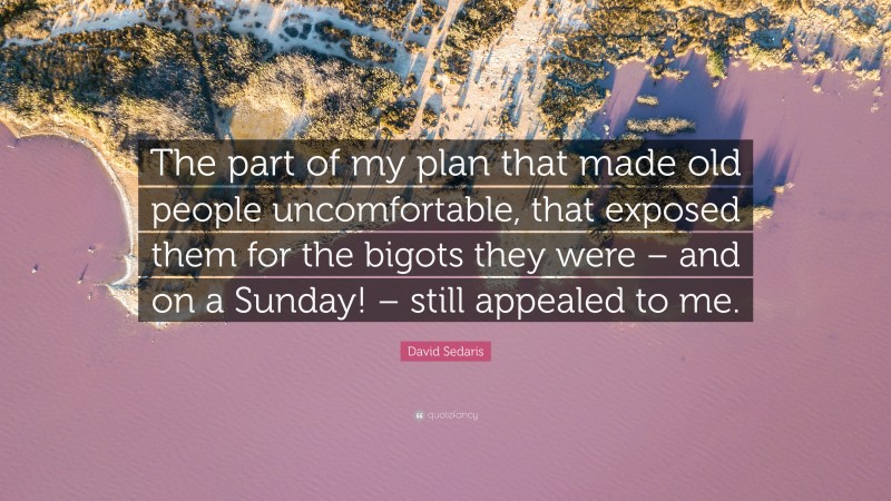 David Sedaris Quote: “The part of my plan that made old people uncomfortable, that exposed them for the bigots they were – and on a Sunday! – still appealed to me.”