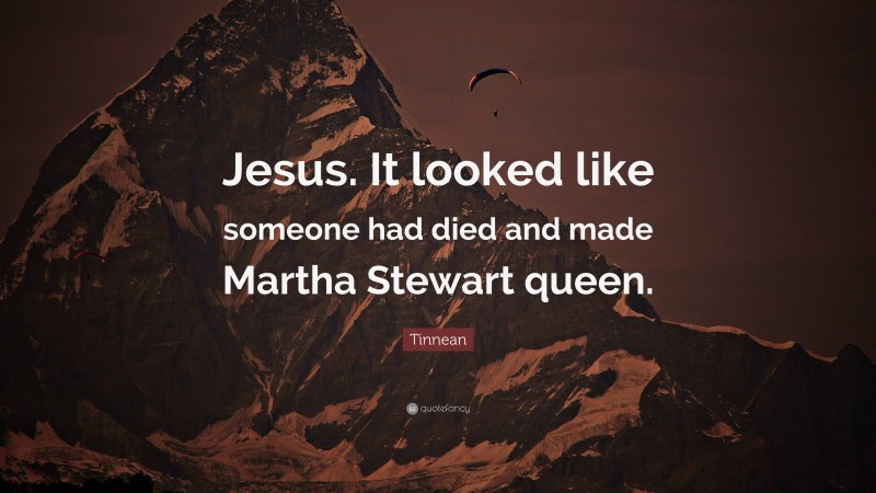 Tinnean Quote: “Jesus. It looked like someone had died and made Martha Stewart queen.”