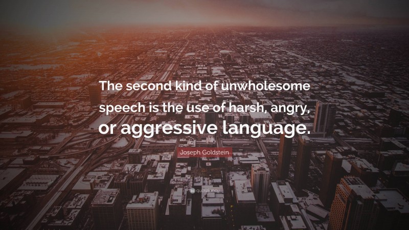 Joseph Goldstein Quote: “The second kind of unwholesome speech is the use of harsh, angry, or aggressive language.”