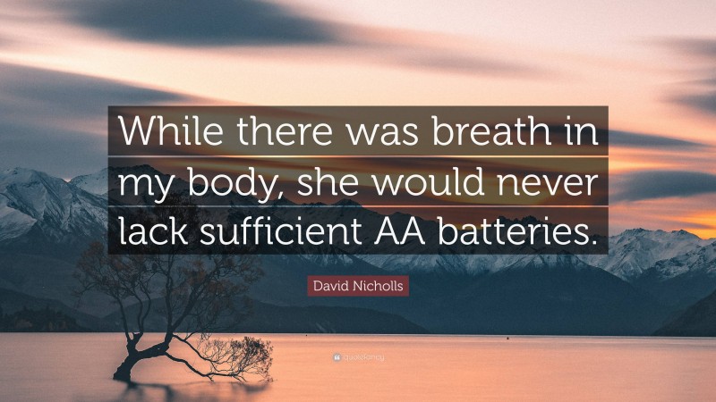 David Nicholls Quote: “While there was breath in my body, she would never lack sufficient AA batteries.”