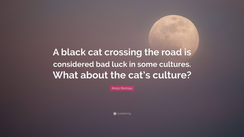 Anno Nomius Quote: “A black cat crossing the road is considered bad luck in some cultures. What about the cat’s culture?”