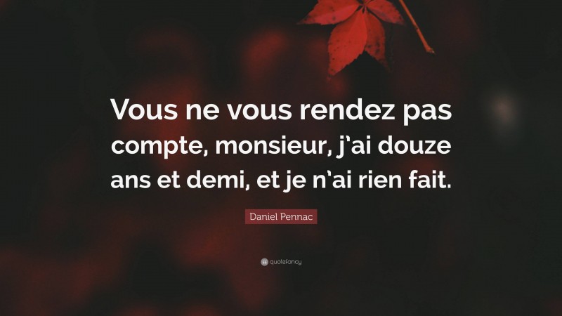 Daniel Pennac Quote: “Vous ne vous rendez pas compte, monsieur, j’ai douze ans et demi, et je n’ai rien fait.”