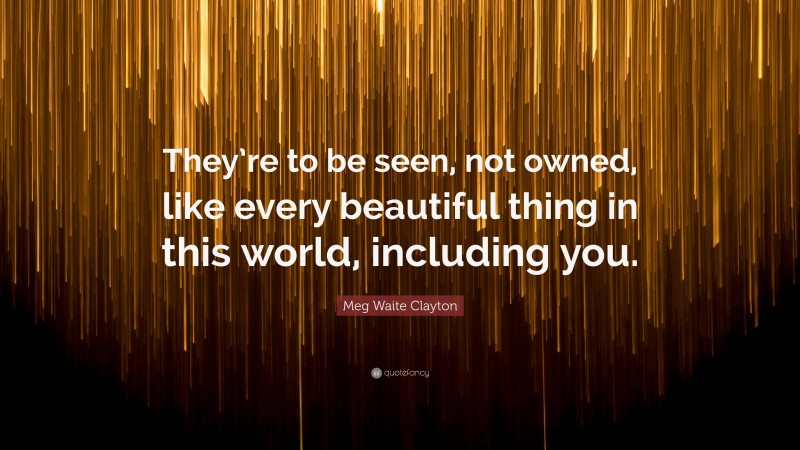Meg Waite Clayton Quote: “They’re to be seen, not owned, like every beautiful thing in this world, including you.”