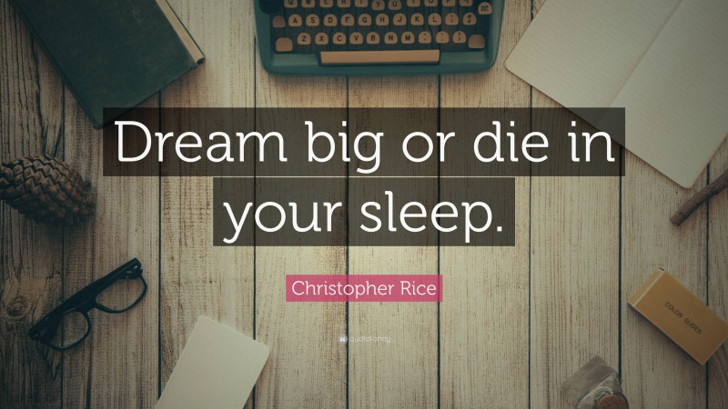 Christopher Rice Quote: “Dream big or die in your sleep.”